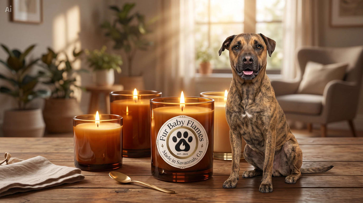 Soy candle with dog rescue mission text